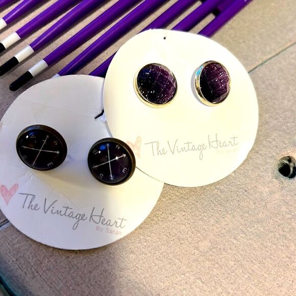 New Amethyst Purple + bronze Nautical Stud Eearrings - Picture 1 of 5